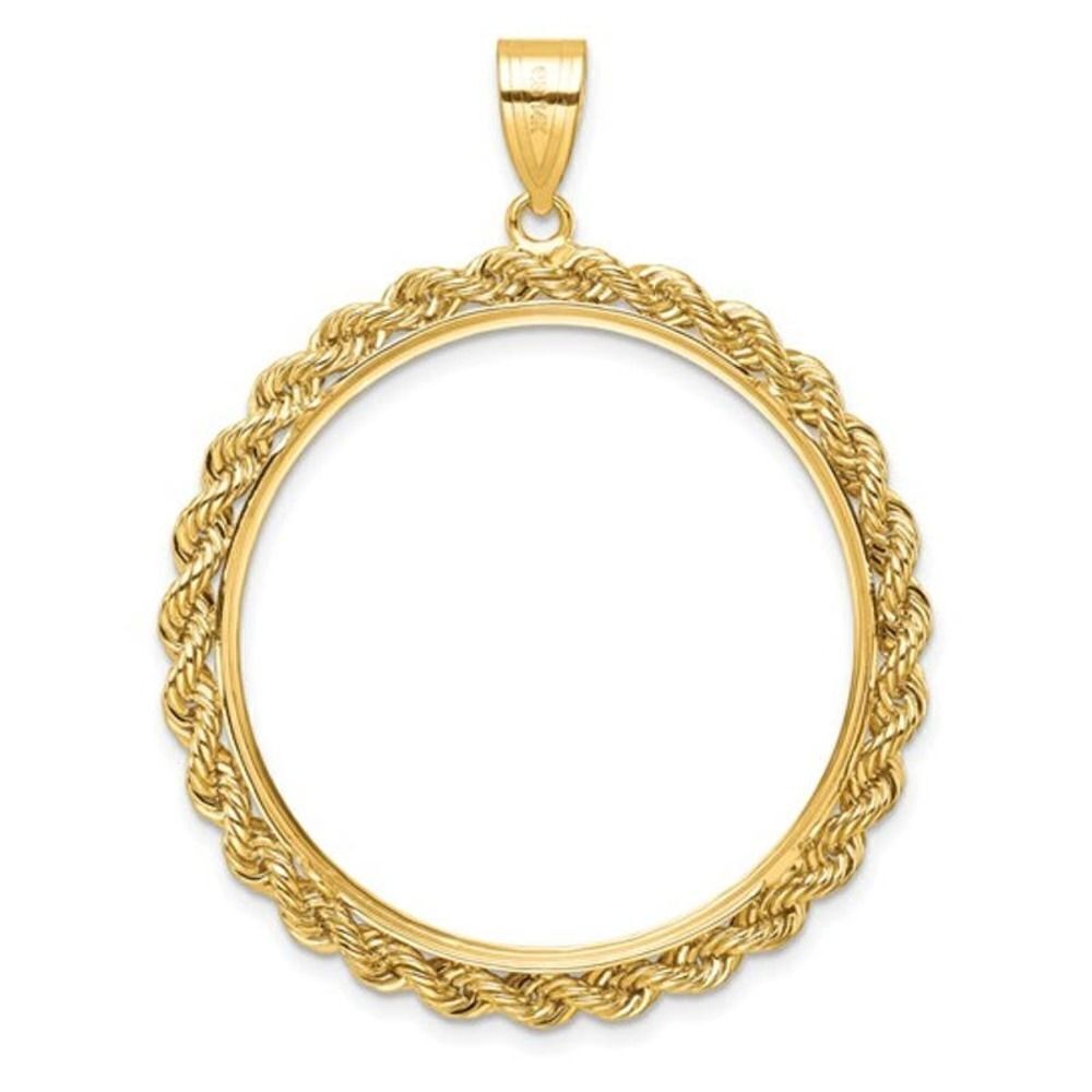 14k Diamond-cut with Rope 32.7mm Prong Coin Bezel Pendant